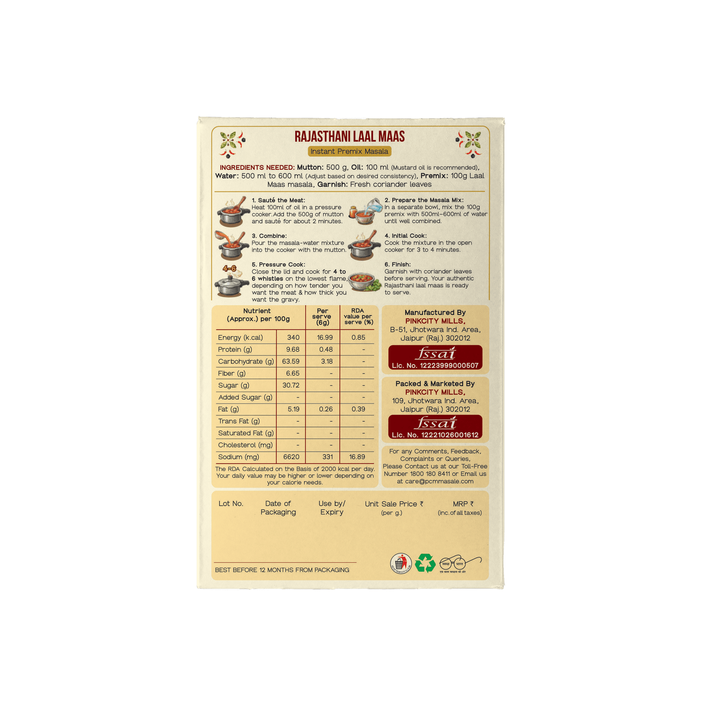 PCM Masale, Rajasthani Laal Maas, Instant Premix Masala